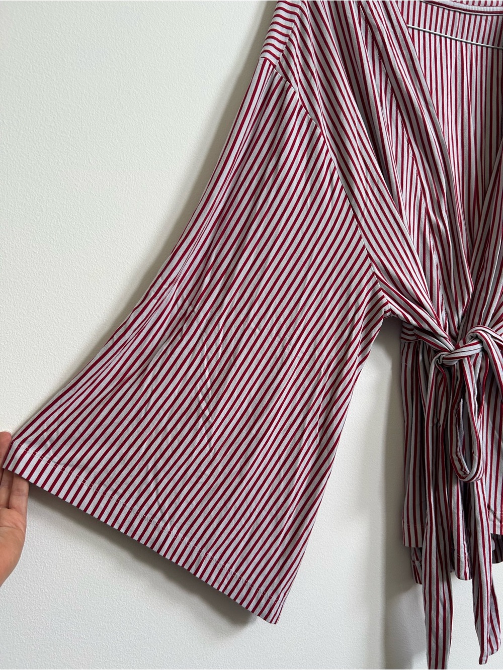 LAKE Pajama Red and White Striped Wrap Kimono Top XL - Picture 4 of 10